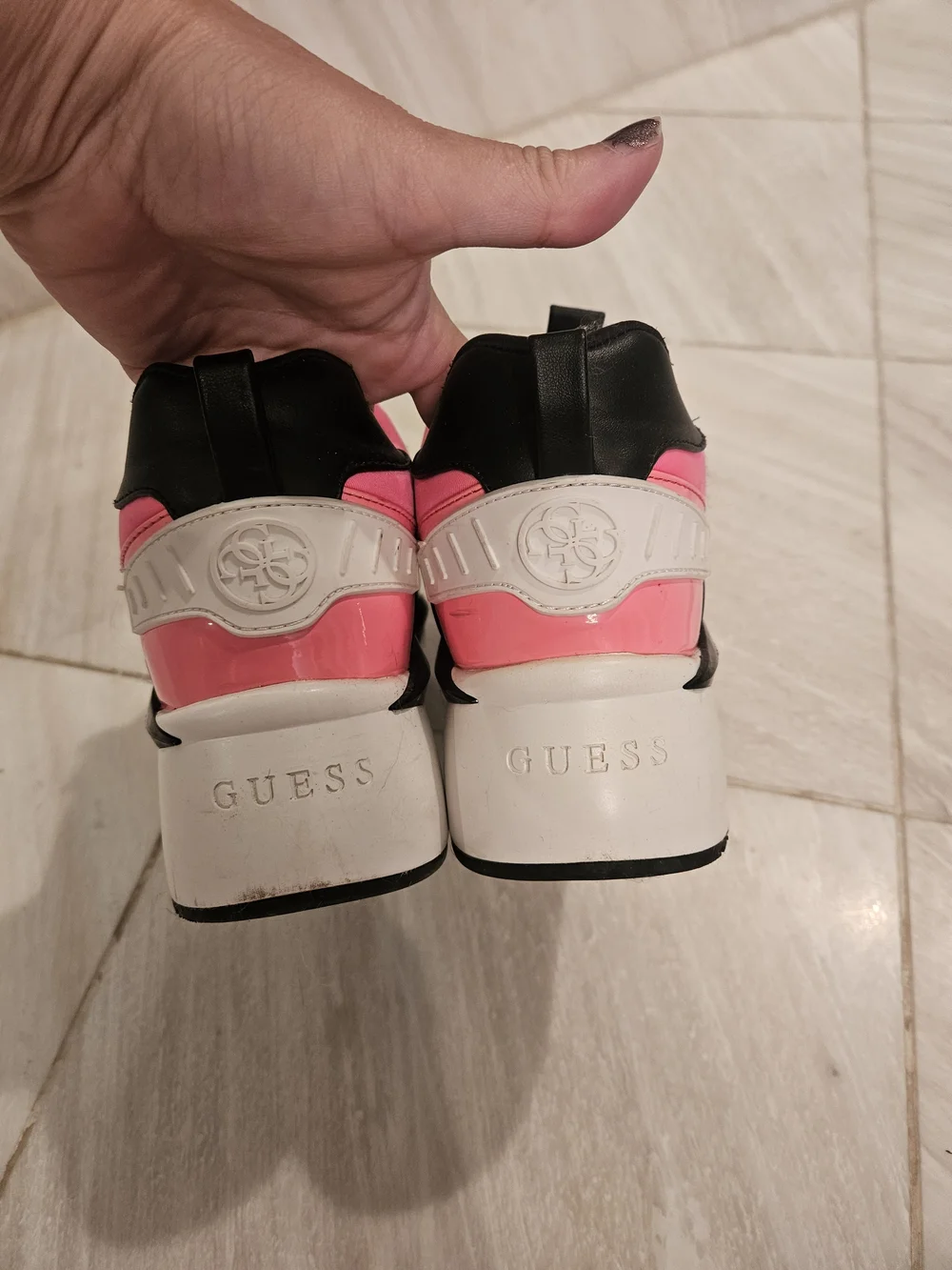 Guess..Women's Black & Neon Pink/yellpw Athletic Sneakers, Size 9.